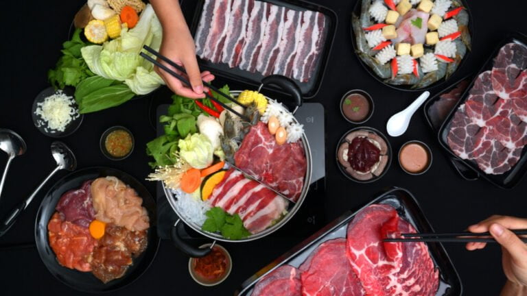 A top view of raw meats 