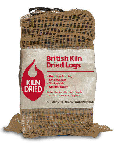 British Kiln Dried Logs packed in small net bags for wood burners, log fires , open fires, firepits