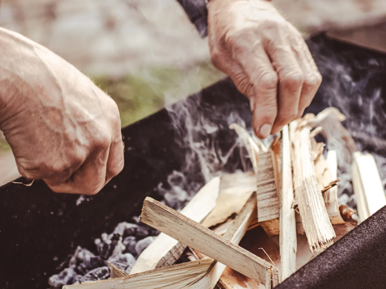kindling being lit